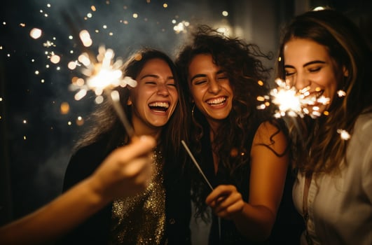 AI generated people at a party holding sparklers photo