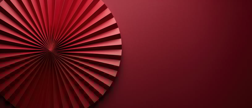 AI generated red paper fan flower on red background photo