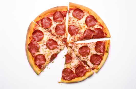 AI generated sliced pepperoni pizza in white background, photo