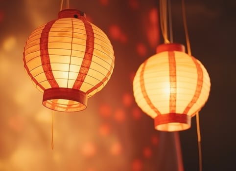 AI generated two small lanterns are illuminated by the light, photo