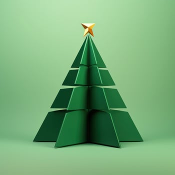 AI generated a triangle christmas tree in a 3d rendering on a green background photo