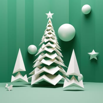 AI generated an abstract christmas tree in green, white and stars, in the style of minimalist stage designs photo