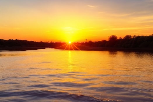 AI generated Golden hour sunset on the lake. Pro Photo