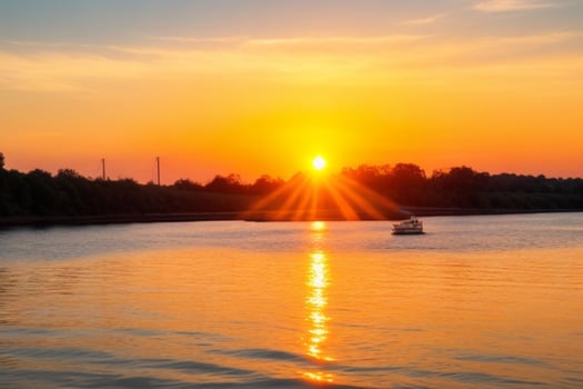 AI generated Golden hour sunset on the lake. Pro Photo