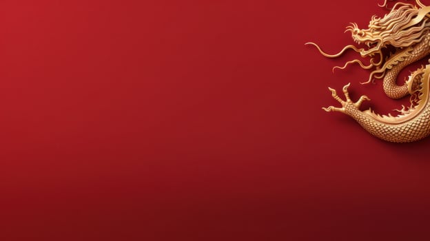AI generated minimalist chinese background with gold dragon and national ornament large copyspace area. photo