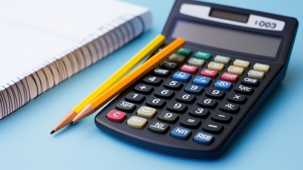 AI generated calculator and a pencil, representing math and problem-solving skills photo
