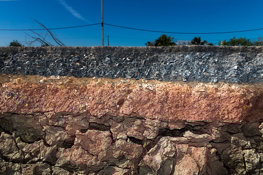 Soil and rock layers of the road photo