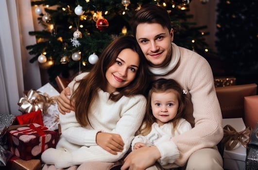AI generated young happy family on christmas eve photo
