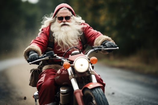 AI generated santa on motorbike with big bad. photo