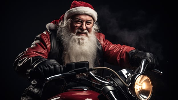 AI generated santa on motorbike with big bad. photo