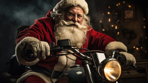 AI generated santa on motorbike with big bad. photo