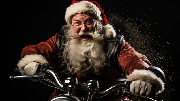 AI generated santa on motorbike with big bad. photo