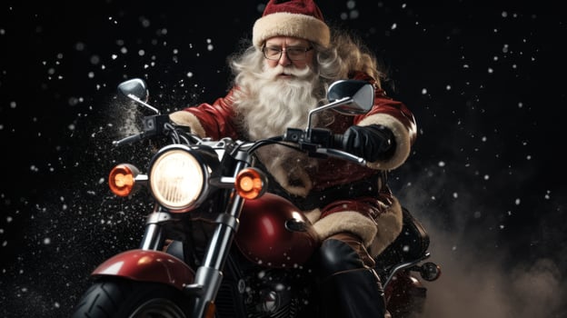AI generated santa on motorbike with big bad. photo