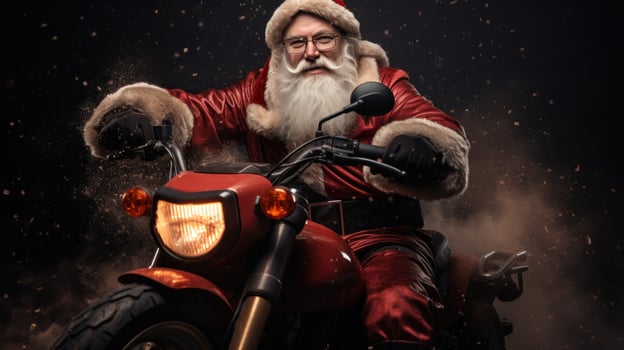 AI generated santa on motorbike with big bad. photo
