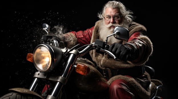 AI generated santa on motorbike with big bad. photo