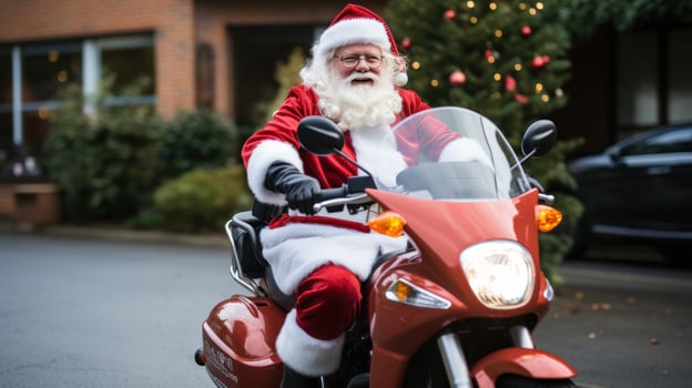 AI generated santa on motorbike with big bad. photo