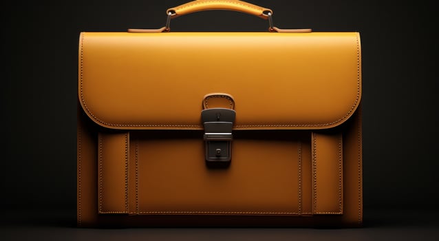AI generated the leather briefcase is displayed on the black surface, photo
