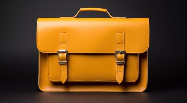 AI generated the leather briefcase is displayed on the black surface, photo