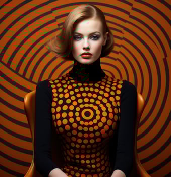 AI generated a beautiful model outfit with an orange polka dot sweater, photo