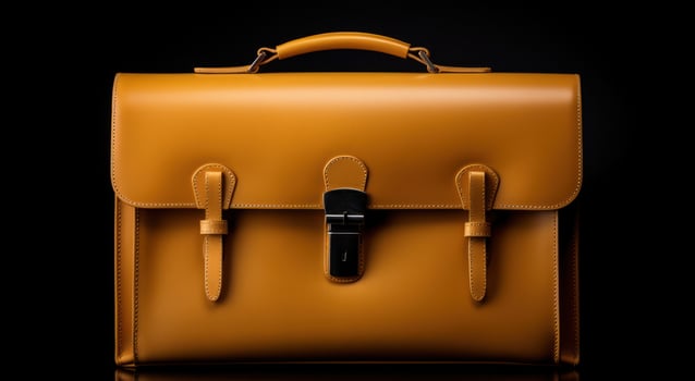 AI generated a leather briefcase sits on top of a black background, photo