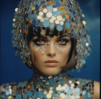 AI generated glamour model with confetti head, photo