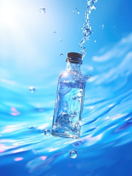 AI generated transparent bottle on water background, ai photo