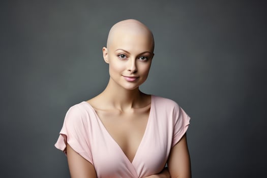 AI generated Portrait of caucasian bald girl, alopecia and cancer awareness photo