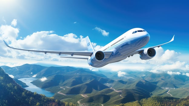 AI generated travel transport airplane backgtound photo