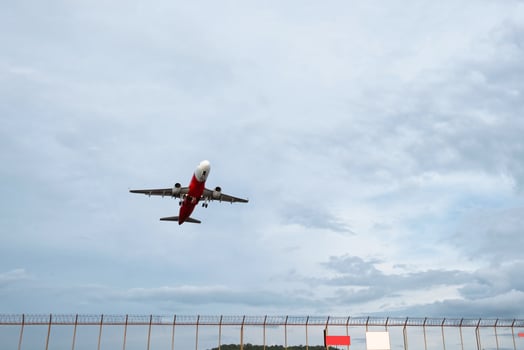 Commercial airplane soaring take off at the airport photo