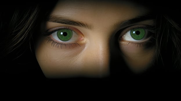 AI generated A woman with captivating green eyes looking directly at the camera, exuding an air of mystery and intrigue. Generative AI photo