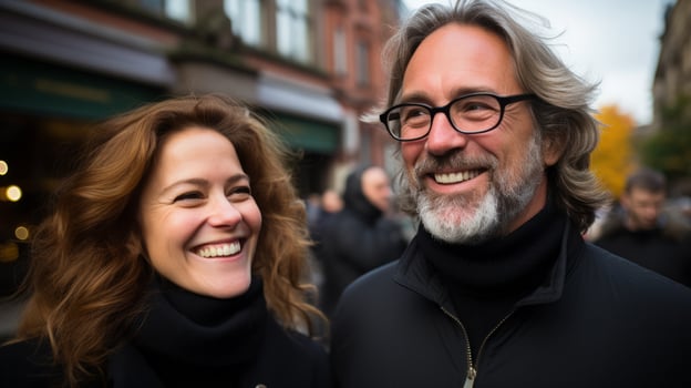 AI generated A couple posing happily radiates joy and contentment. Generative AI photo