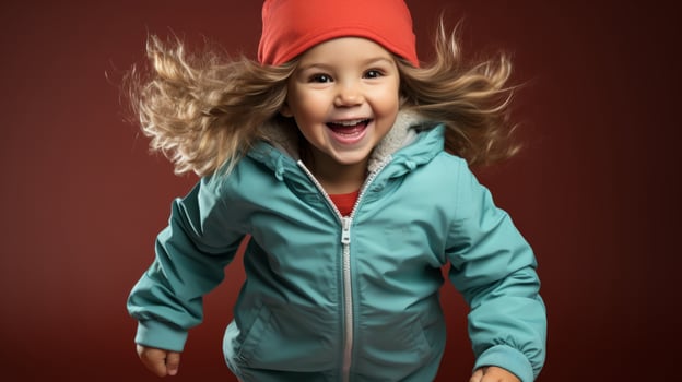 AI generated A boy in a red hat running happily. Generative AI photo