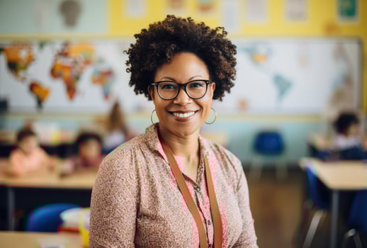 AI generated a smiling teacher in a classroom setting photo