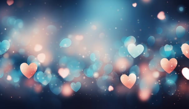 AI generated colorful blue hearts with blue background with light bokeh photo