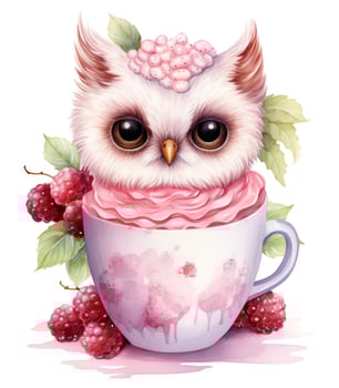AI generated owl in cup tea watercolor isolated photo