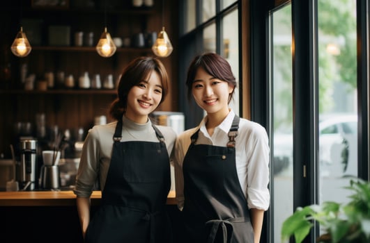AI generated two women standing in front of a cafe photo