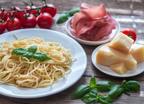 Portion of spaghetti with ingredients photo
