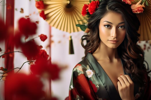 AI generated Woman in Kimono with Floral Hair Accessories photo