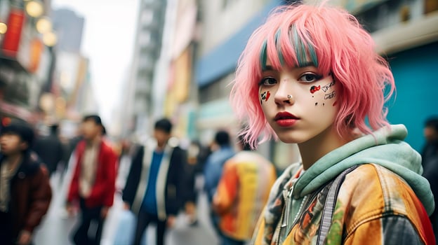 AI generated Vibrant Woman with Pink Hair and Makeup photo