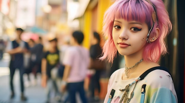 AI generated Young Woman with Pink Hair and Piercings photo