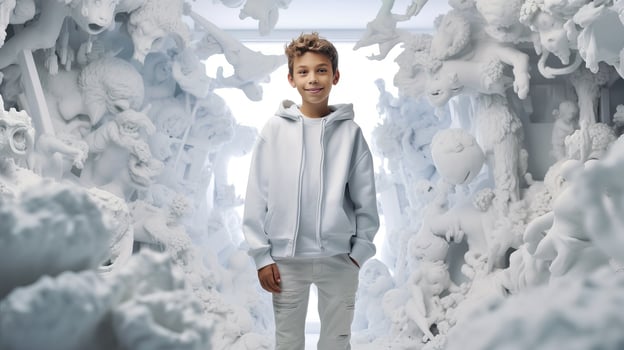 AI generated Young Boy Standing in Snowy Tunnel photo