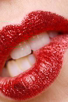 a beautiful woman mouth with red lipstick photo