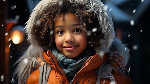 AI generated A cute baby girl wearing a winter coat enjoys the winter weather photo
