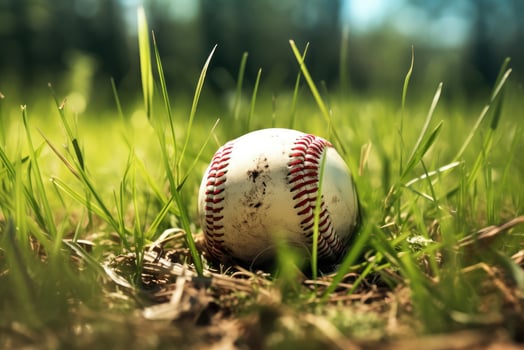 AI generated Baseball ball in grass. photo