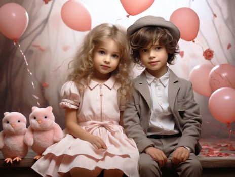 AI Generated Cute boy and girl. the concept for Valentine's Day photo