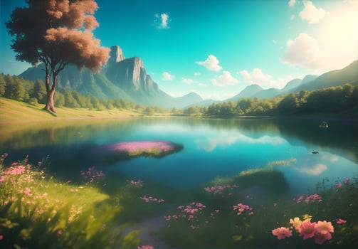 AI generated Beautiful mountains and lakes, AI generated photo