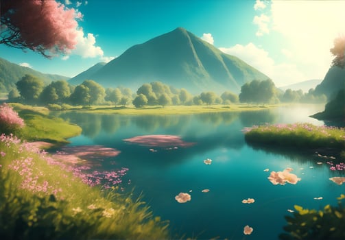 AI generated Beautiful mountains and lakes, AI generated photo
