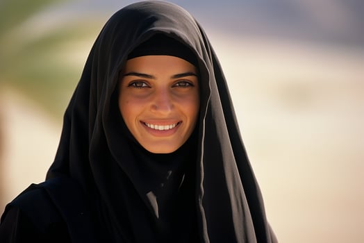 AI generated Portrait of a beautiful Muslim woman wearing hijab posing outdoors generative AI photo
