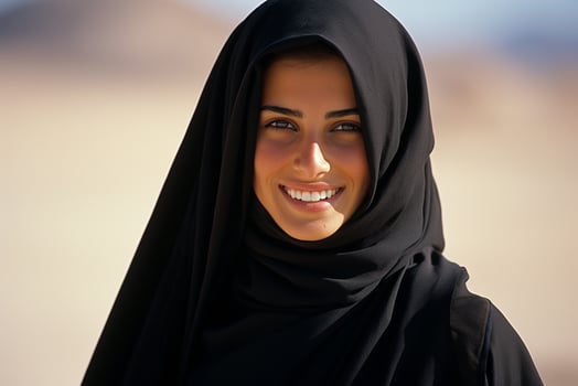 AI generated Portrait of a beautiful Muslim woman wearing hijab posing outdoors generative AI photo
