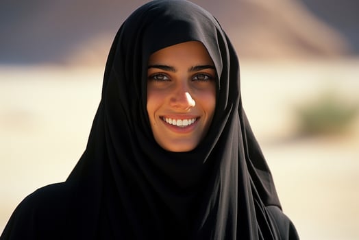 AI generated Portrait of a beautiful Muslim woman wearing hijab posing outdoors generative AI photo